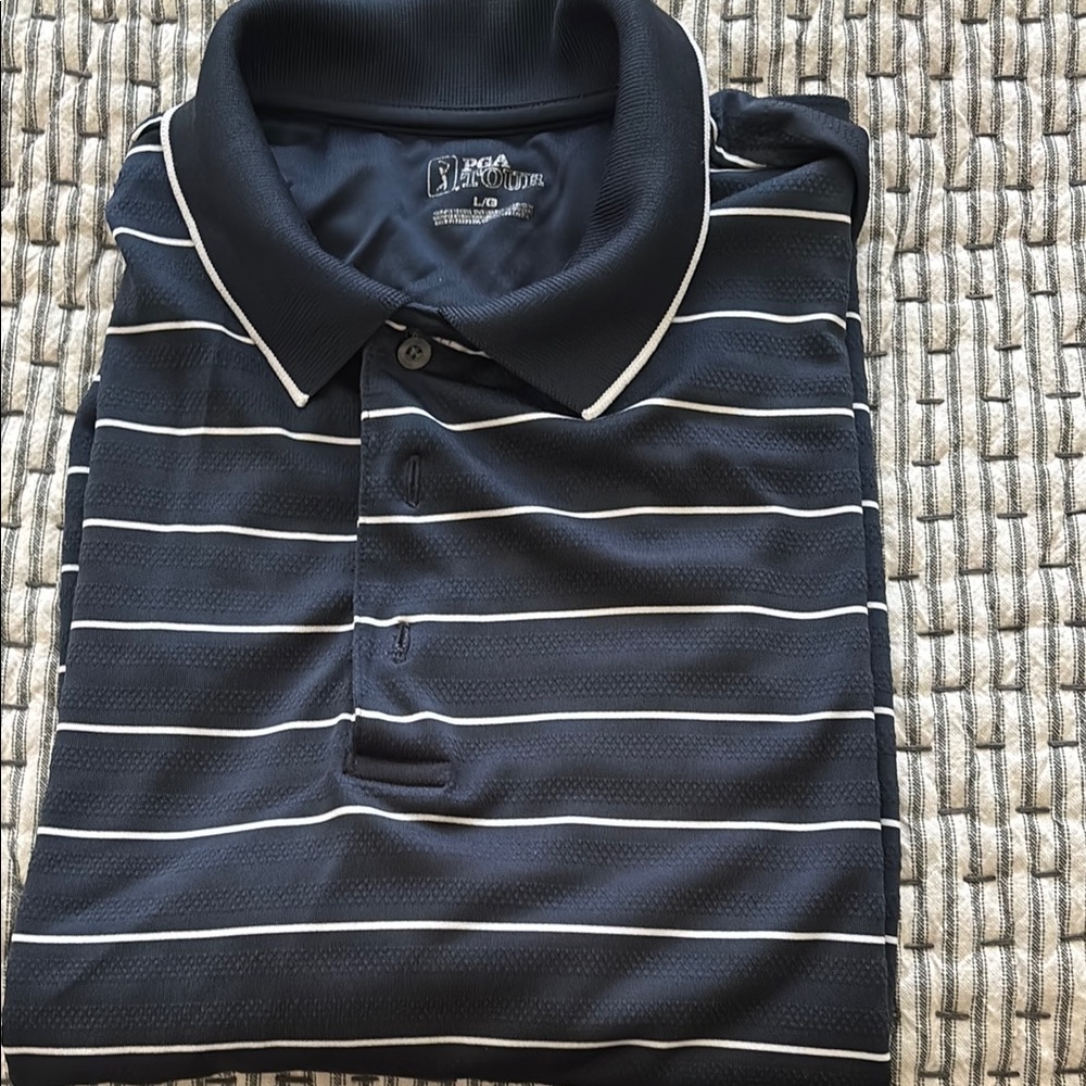 PGA Tour Men's Navy Striped Polo Shirt